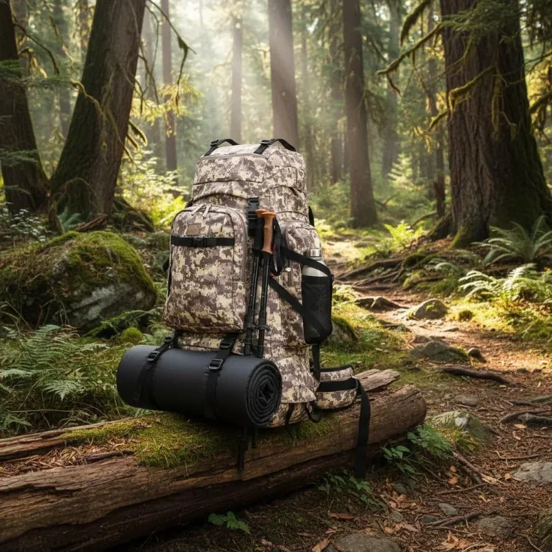 Sac à dos de randonnée 80 L marron camouflage