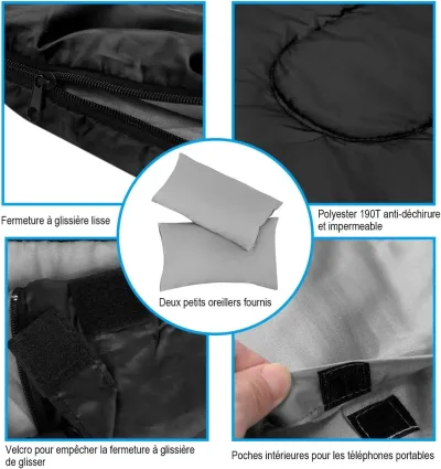 Sac de couchage double avec deux oreillers – image 3