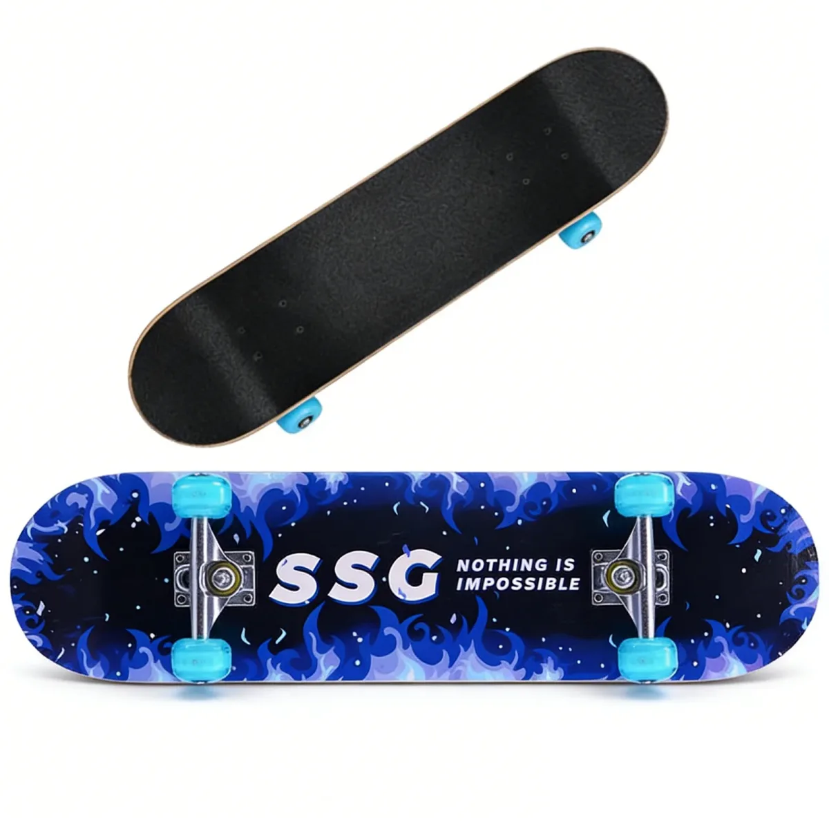 Skateboard complet bleu en érable, double bascule