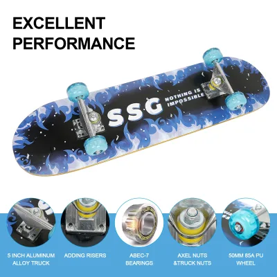 Skateboard complet bleu en érable, double bascule – image 2